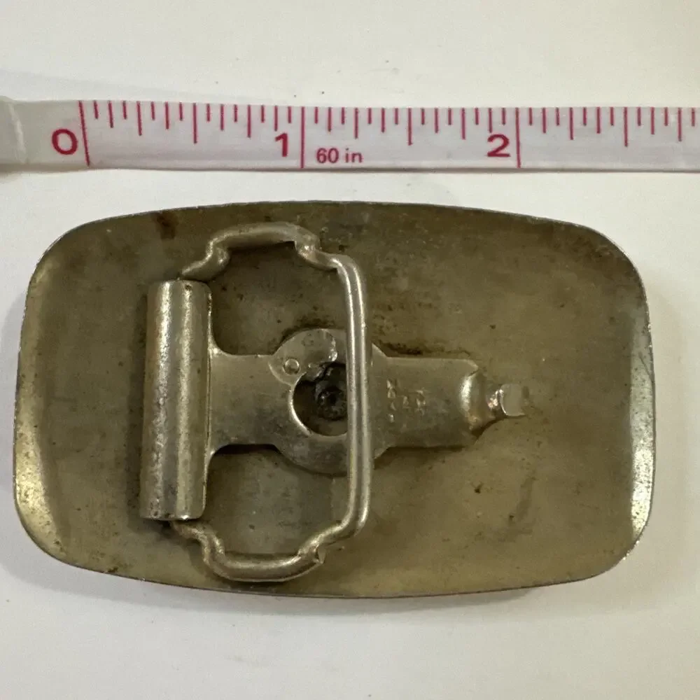 Vintage Western Belt Buckle Silver Engraved Ornate Brass Spinning Kinetic Saddle